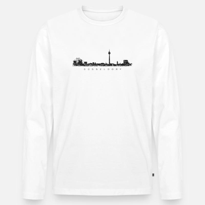 Düsseldorfer Skyline Düsseldorf (Vintage Schwarz) - Männer Premium Bio Langarmshirt - Weiß