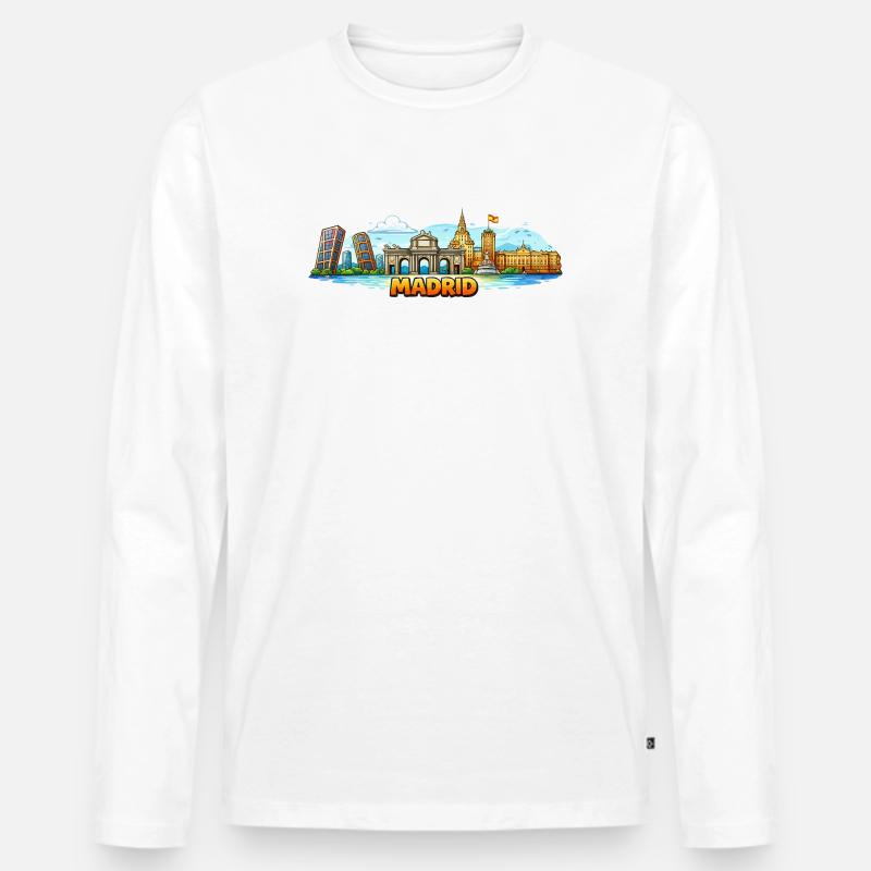 Città Skyline di Madrid - Maglia a manica lunga ecologica premium da uomo - bianco