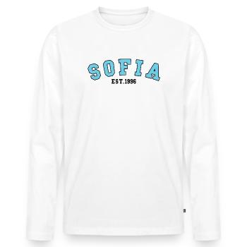 Sofia gegründet 1996 - Männer Premium Bio Langarmshirt - Weiß - Vorne - Nico (187cm)