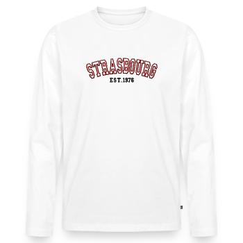 Strasbourg Est. 1976 - Men's Premium Organic Long Sleeve Shirt - white - Front - Nico (187cm)