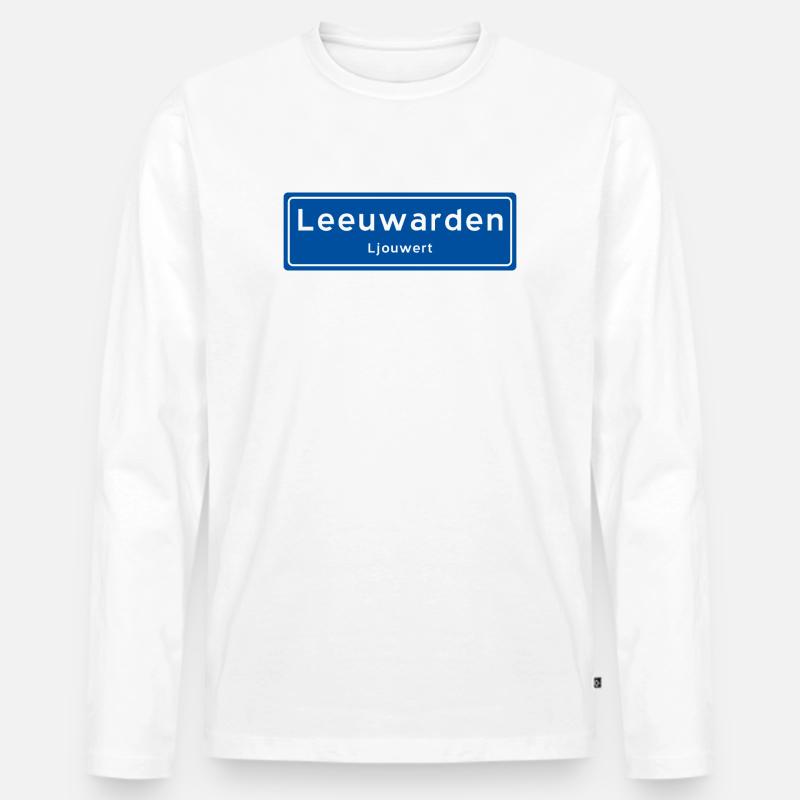 Leeuwarden Ortsschild - Männer Premium Bio Langarmshirt - Weiß