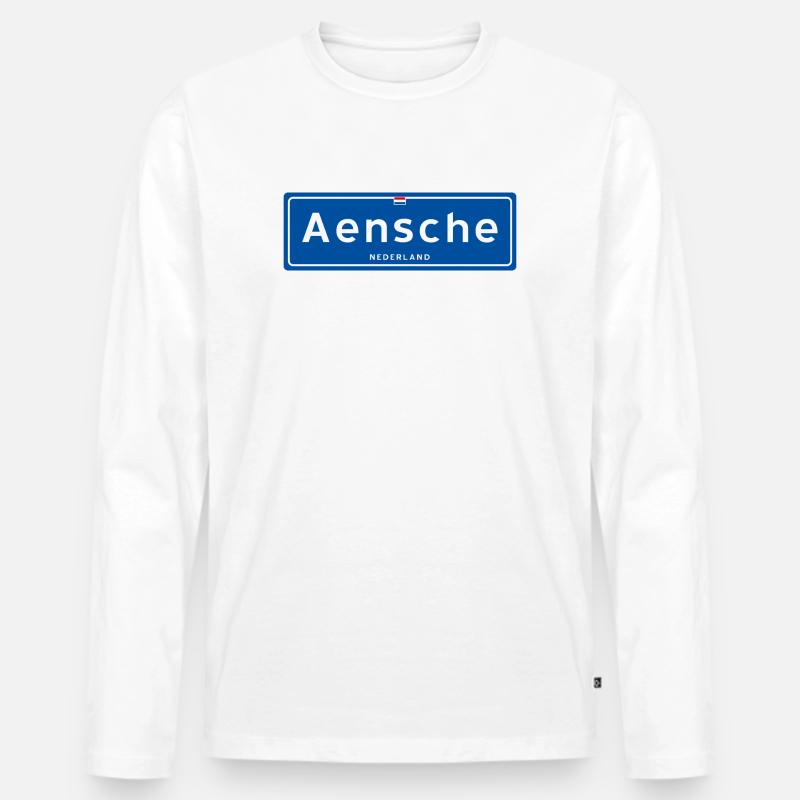 Ortsschild Aensche (Enschede) - Männer Premium Bio Langarmshirt - Weiß