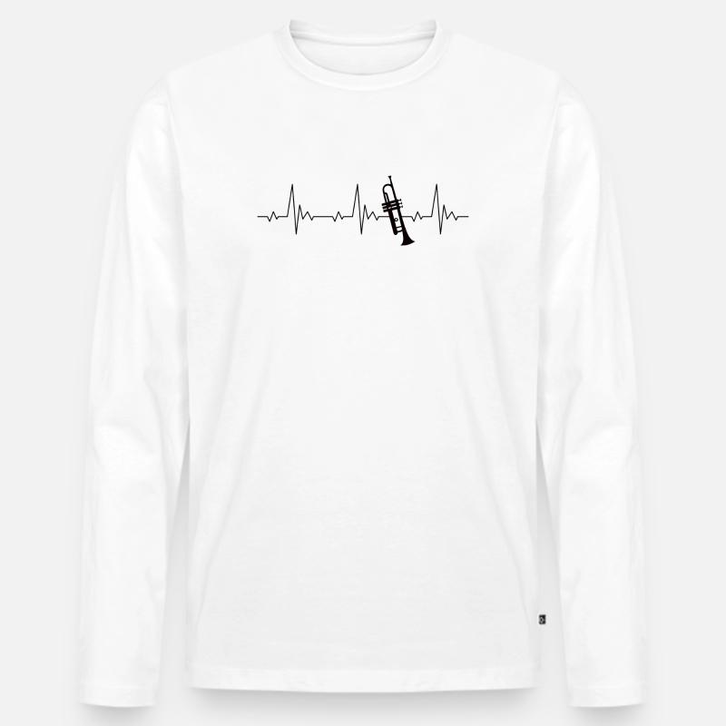 Trompete Heartbeat Frequenz Puls EKG - Männer Premium Bio Langarmshirt - Weiß