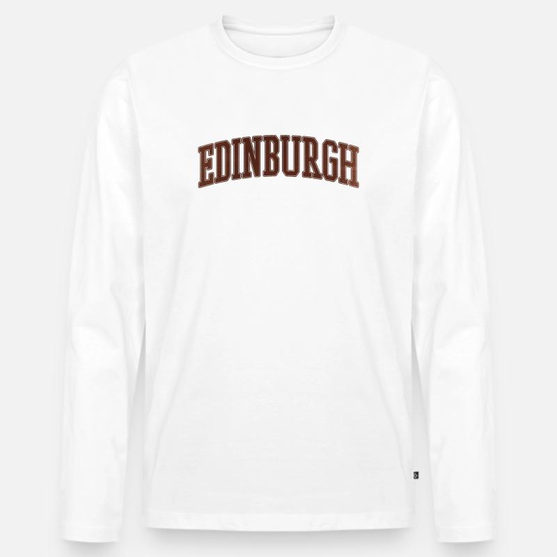 Edinburgh Bogen-Stil Varsity Schriftzug - Männer Premium Bio Langarmshirt - Weiß