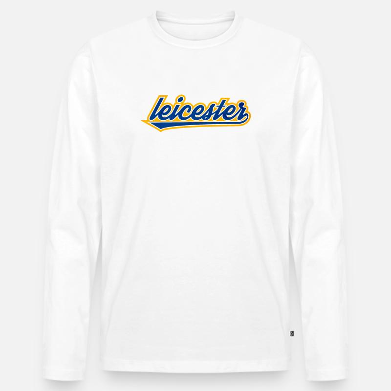 Leicester Script Swoosh auf Kleidung - Männer Premium Bio Langarmshirt - Weiß