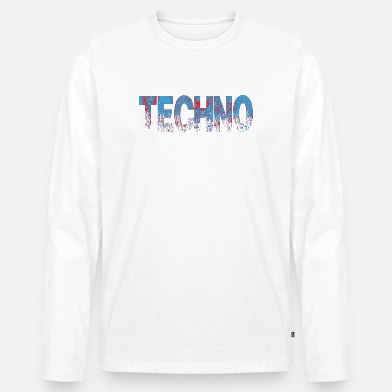 Techno Distressed Text Art - Männer Premium Bio Langarmshirt - Weiß