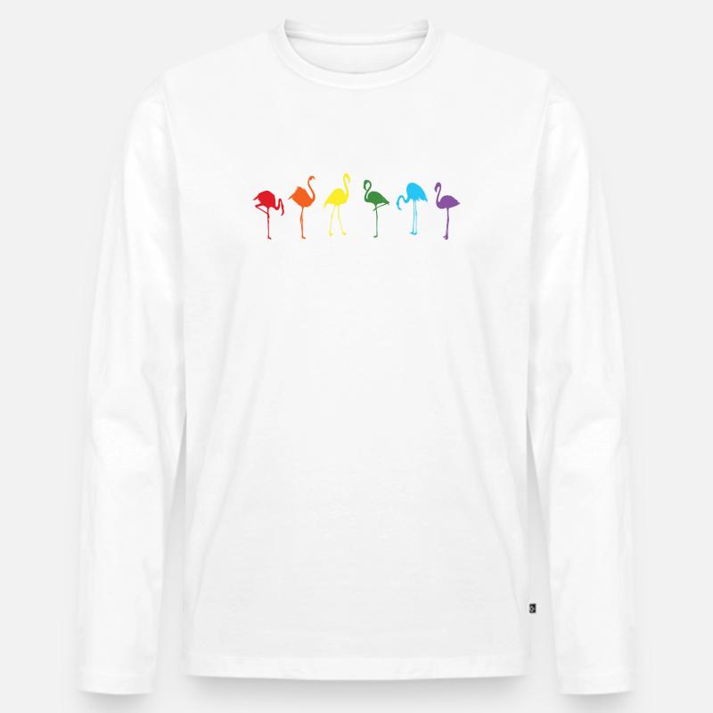 Bunte Flamingo-Silhouetten im Regenbogenfarben - Männer Premium Bio Langarmshirt - Weiß