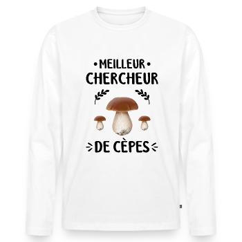 Cèpe Champignon Meilleur Chercheur De Cèpes - T-shirt manches longues Premium bio Homme - blanc - Devant - Nico (187cm)
