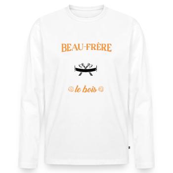 Beau-frère t-shirt bûcheron amateur de bois humour - T-shirt manches longues Premium bio Homme - blanc - Devant - Nico (187cm)