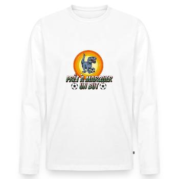 Parrain Dinosaure prêt à marquer un but t-shirt - T-shirt manches longues Premium bio Homme - blanc - Devant - Nico (187cm)