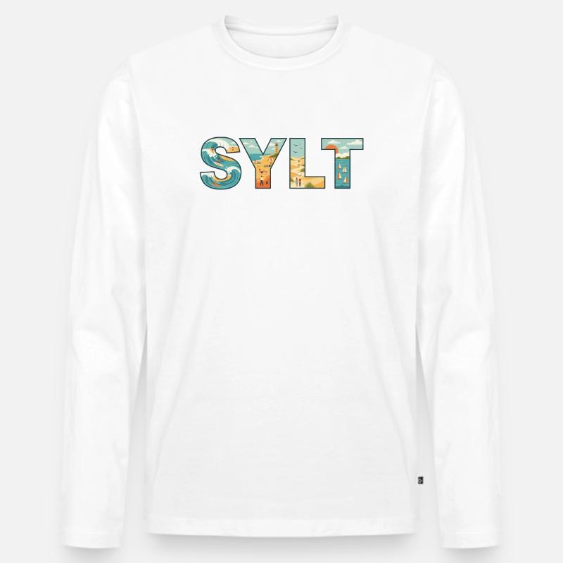 SYLT – Inselleben im Buchstaben-Design - Männer Premium Bio Langarmshirt - Weiß