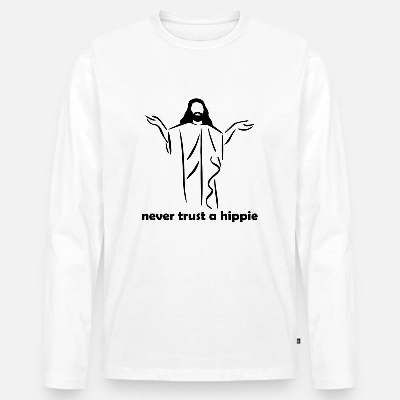 Never trust a Hippie - Männer Premium Bio Langarmshirt - Weiß