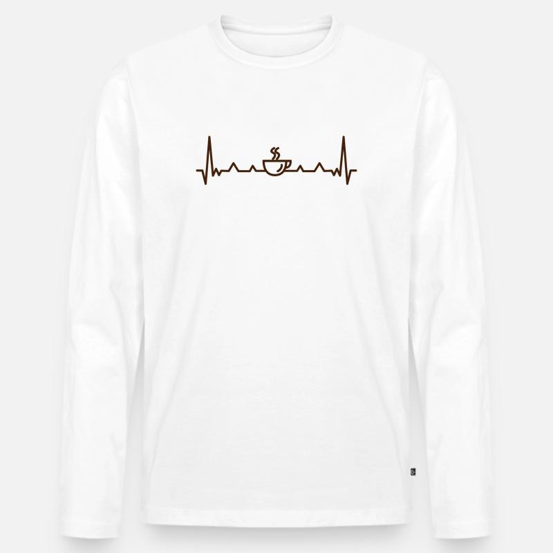 Kaffeepuls Herzschlag Muster - Männer Premium Bio Langarmshirt - Weiß
