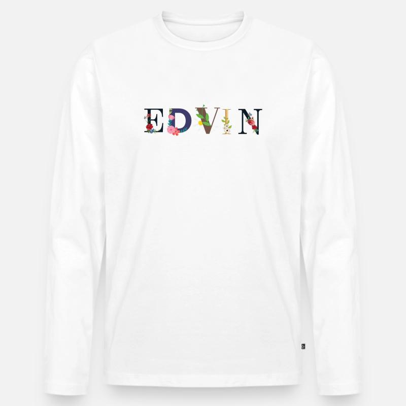 EDVIN Name mit Blumen geschmückt - Männer Premium Bio Langarmshirt - Weiß