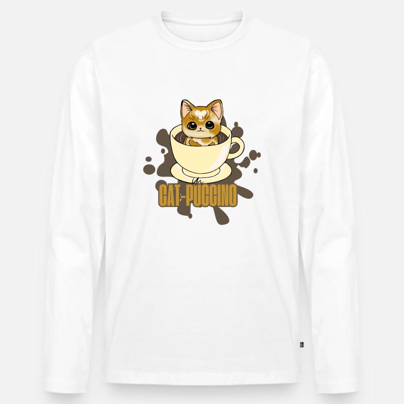 Katzen-Puccino - Männer Premium Bio Langarmshirt - Weiß