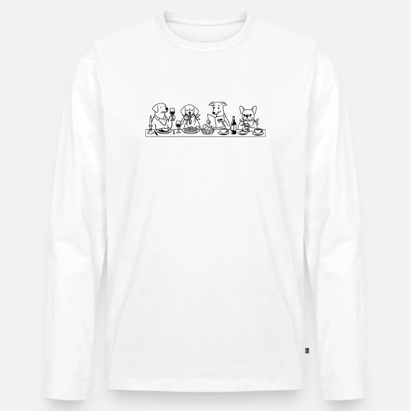 Dining Dogs Line Art - Männer Premium Bio Langarmshirt - Weiß