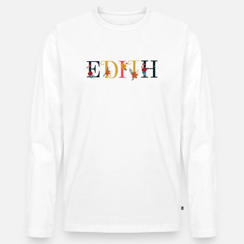 EDITH Name mit Blumen geschmückt - Männer Premium Bio Langarmshirt - Weiß
