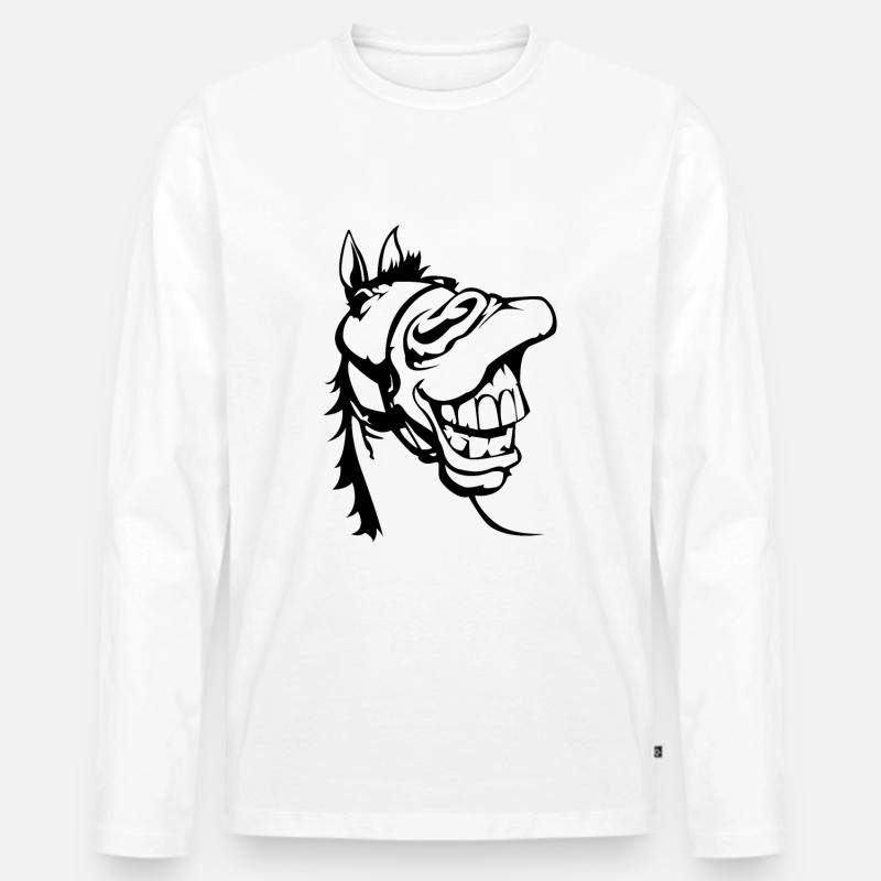 Lachendes Pferd - Männer Premium Bio Langarmshirt - Weiß