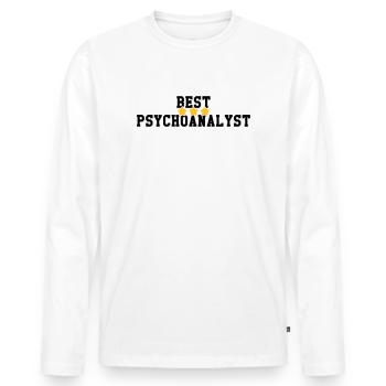 Psychologue / Psychiatre / Travail / Psychanalyste - T-shirt manches longues Premium bio Homme - blanc - Devant - Nico (187cm)