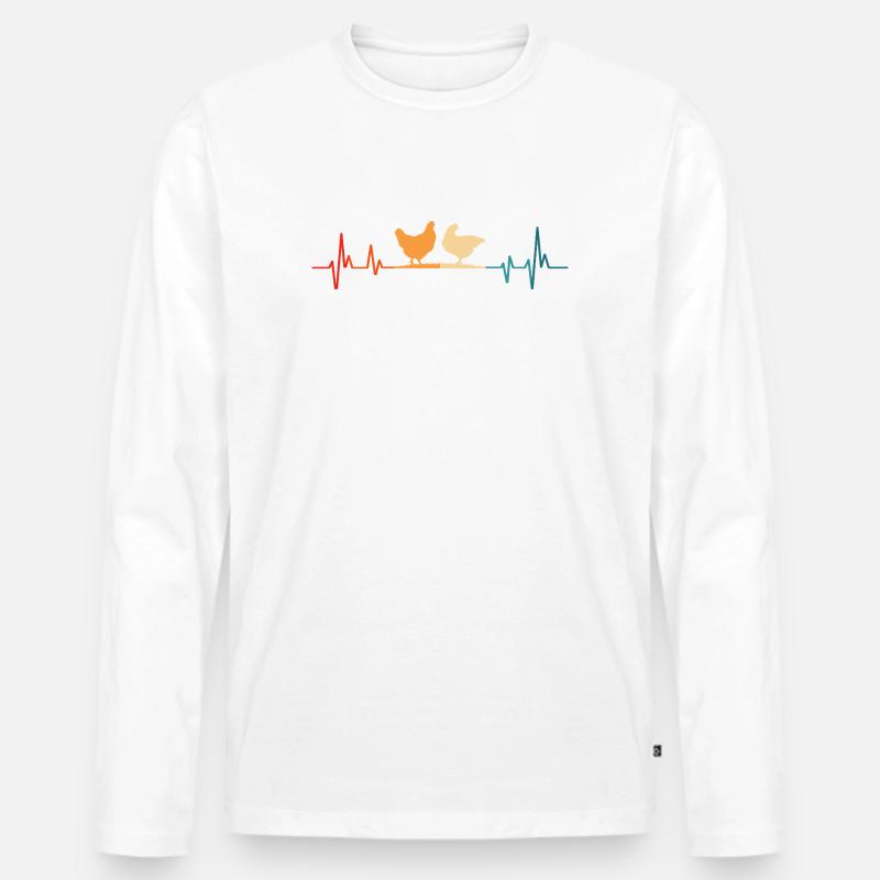 Chicken Retro Heartbeat Chickens - Männer Premium Bio Langarmshirt - Weiß