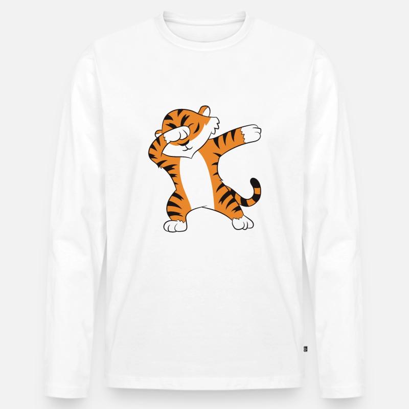 Dabbender Tiger Lustiges Dabbing Tiger - Männer Premium Bio Langarmshirt - Weiß