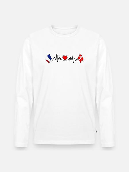 Cardio hjerte med Flag Frankrig flag Danmark - Premium økologisk langærmet T-shirt til mænd - hvid