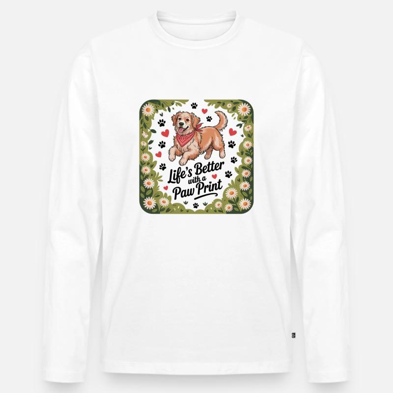 Life’s Better with a Paw Print - Männer Premium Bio Langarmshirt - Weiß
