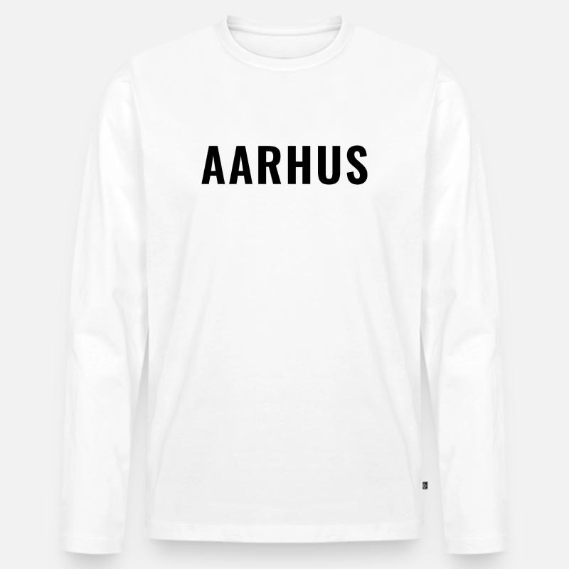 Aarhus Dänemark Minimal Typografie - Männer Premium Bio Langarmshirt - Weiß