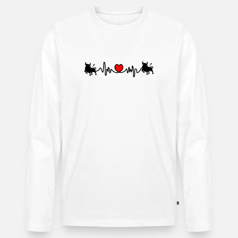Herzfrequenz Cardio Stier Bulle - Männer Premium Bio Langarmshirt - Weiß