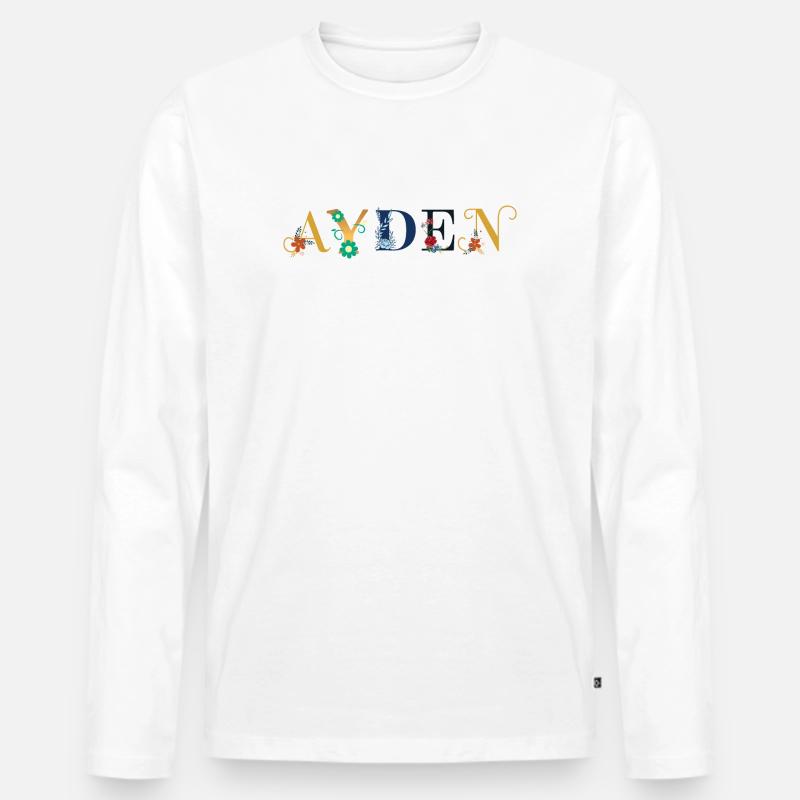 AYDEN Name mit Blumen geschmückt - Männer Premium Bio Langarmshirt - Weiß