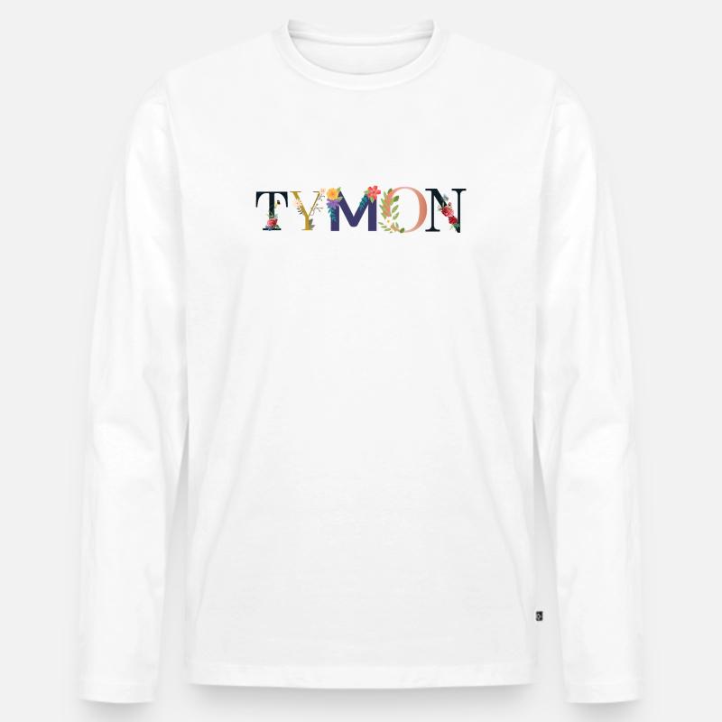 TYMON Name mit Blumen geschmückt - Männer Premium Bio Langarmshirt - Weiß