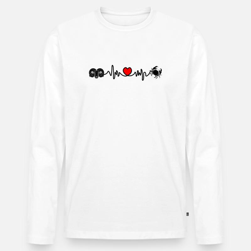 Herzfrequenz Kardio Widder Krebs - Männer Premium Bio Langarmshirt - Weiß
