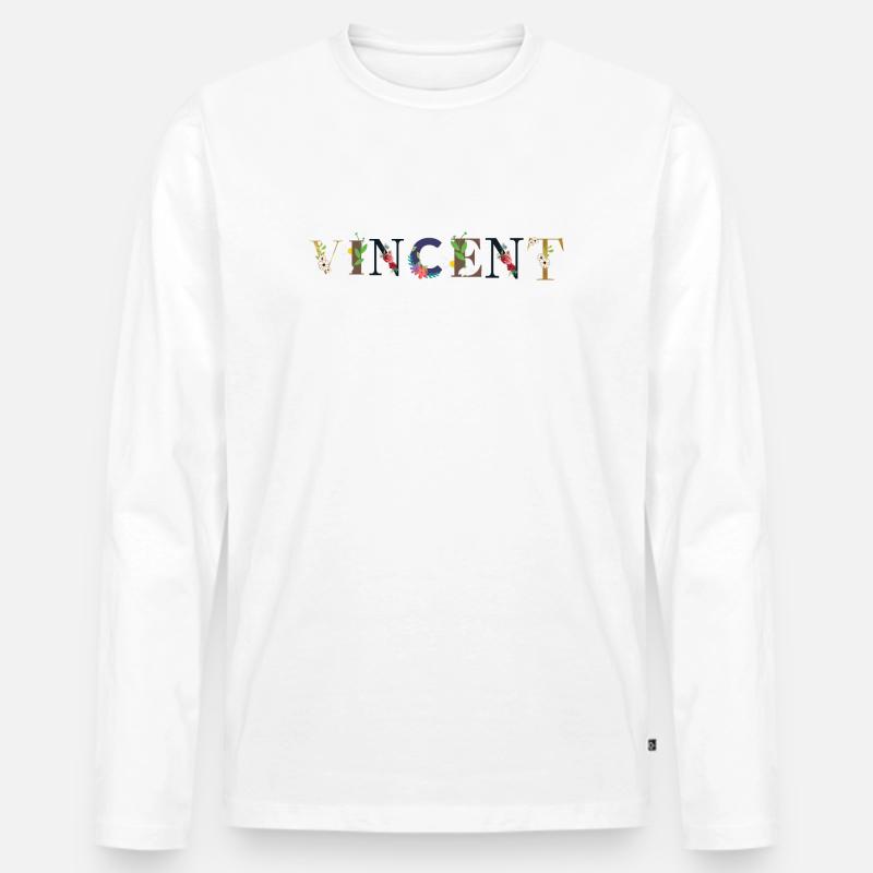 VINCENT Name mit Blumen geschmückt - Männer Premium Bio Langarmshirt - Weiß