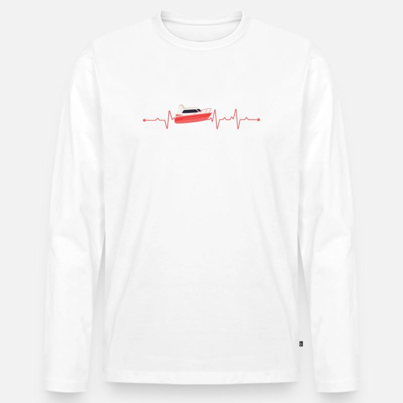 Herzschlag Boot Motorboot - Männer Premium Bio Langarmshirt - Weiß