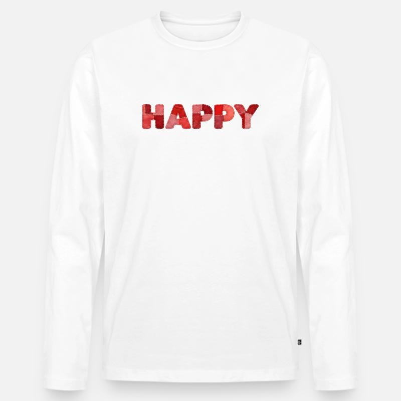 HAPPY Patchwork Stickerei Neuster Trend - Männer Premium Bio Langarmshirt - Weiß