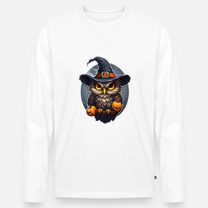 Halloween Eule - Männer Premium Bio Langarmshirt - Weiß