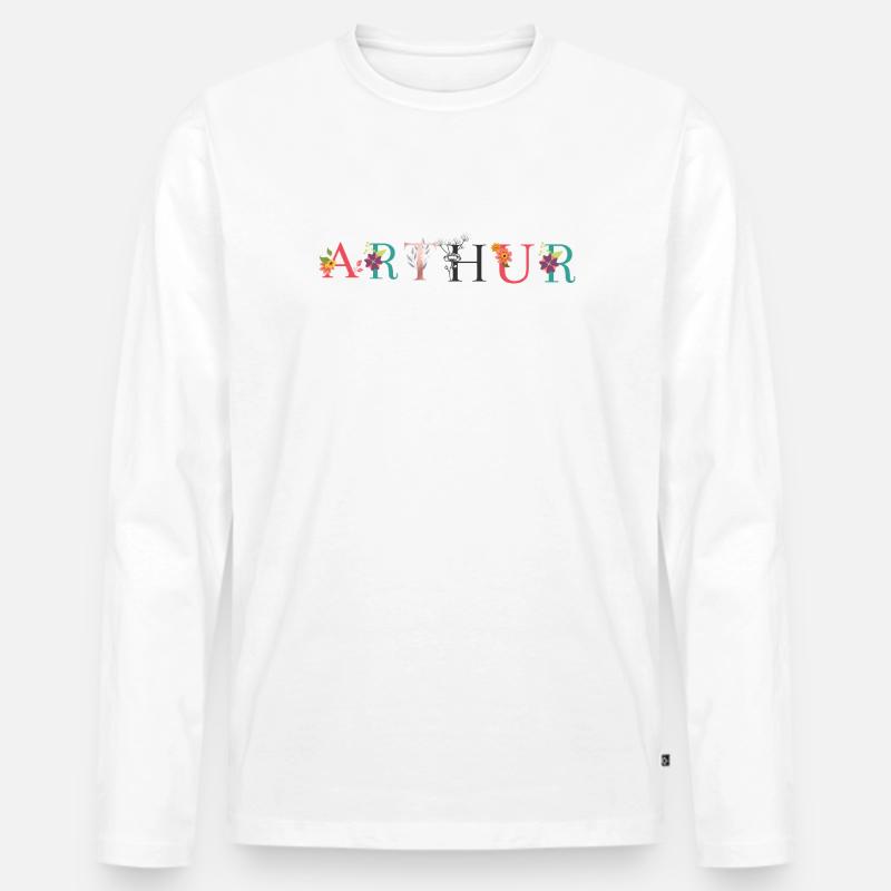 ARTHUR Namenskunst mit Blumen bestickt - Männer Premium Bio Langarmshirt - Weiß