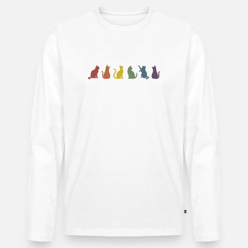 Bunte Pride Katzen Silhouetten  - Männer Premium Bio Langarmshirt - Weiß