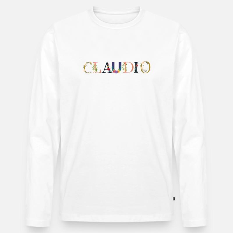 CLAUDIO Name mit Blumen geschmückt - Männer Premium Bio Langarmshirt - Weiß