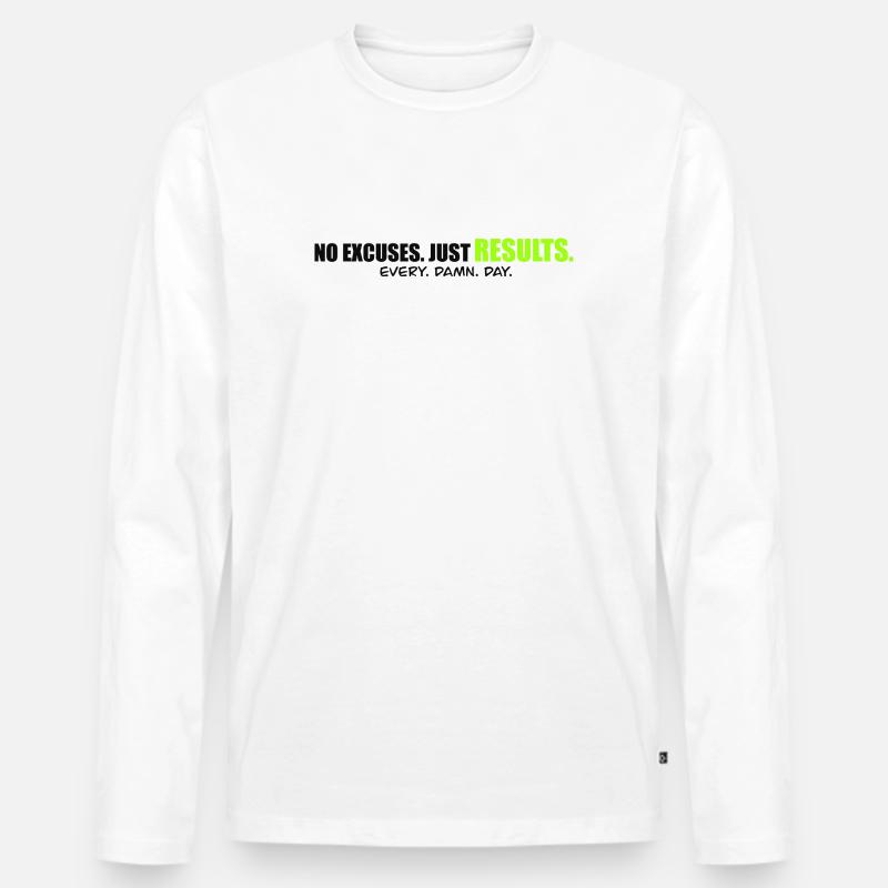 NO EXCUSES - Performance mindset Shirt - Männer Premium Bio Langarmshirt - Weiß