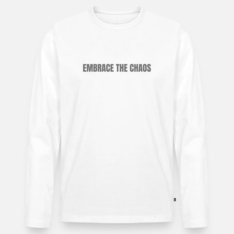 Umarme das Chaos: Kräftiger monochromer Druck - Männer Premium Bio Langarmshirt - Weiß