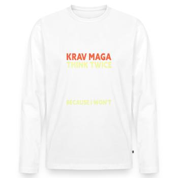 Krav Maga Think Twice Because I Won't - Männer Premium Bio Langarmshirt - Weiß - Vorne - Nico (187cm)