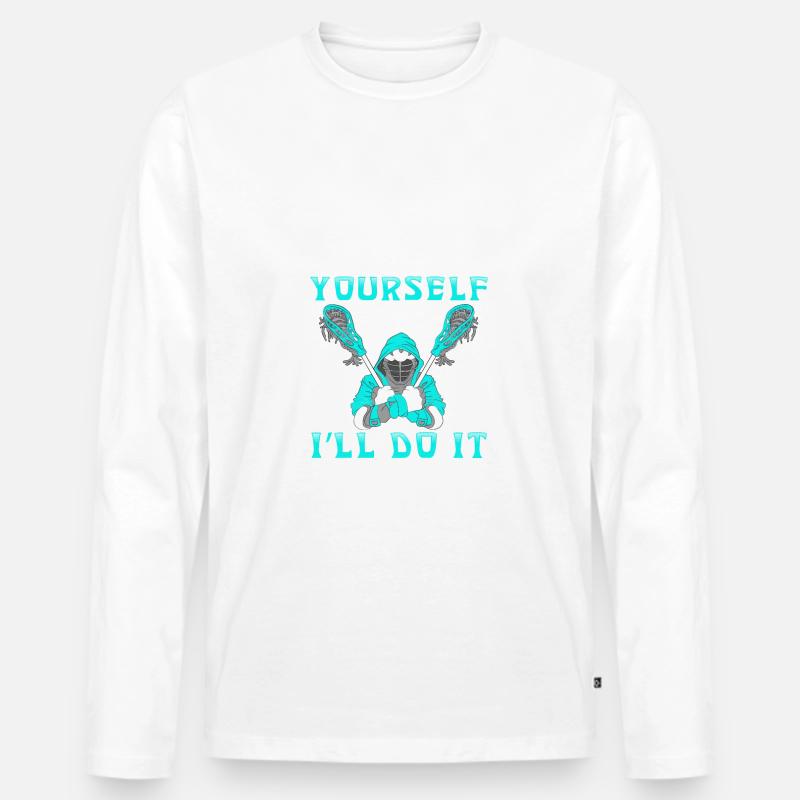 Check Yourself Funny Lacrosse Player - Männer Premium Bio Langarmshirt - Weiß