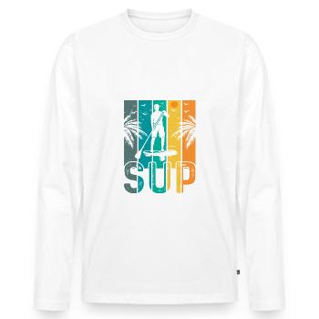 SUP Rétro Stand Up Paddle Boarding - T-shirt manches longues Premium bio Homme - blanc - Devant - Nico (187cm)