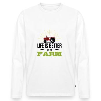 Das Leben auf dem Bauernhof ist besser - Männer Premium Bio Langarmshirt - Weiß - Vorne - Nico (187cm)