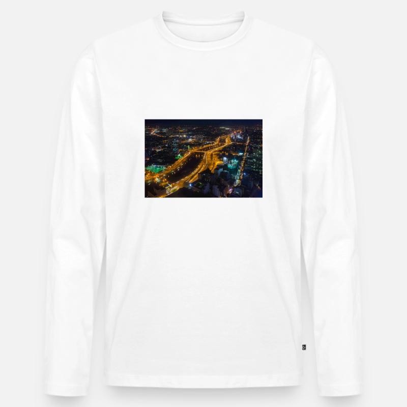 Ho-Minh-By Night - Männer Premium Bio Langarmshirt - Weiß