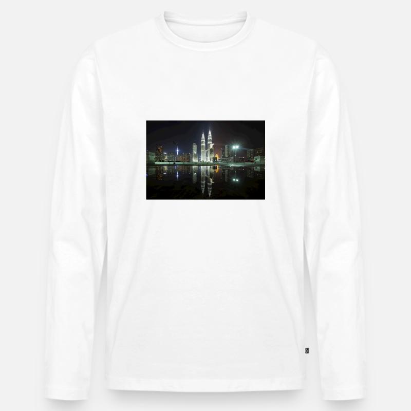 Petronas Towers Reflection - Männer Premium Bio Langarmshirt - Weiß