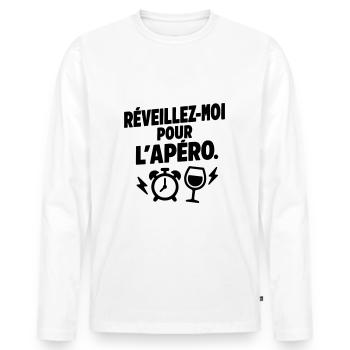 Humour Réveil Hydratation - T-shirt manches longues Premium bio Homme - blanc - Devant - Nico (187cm)