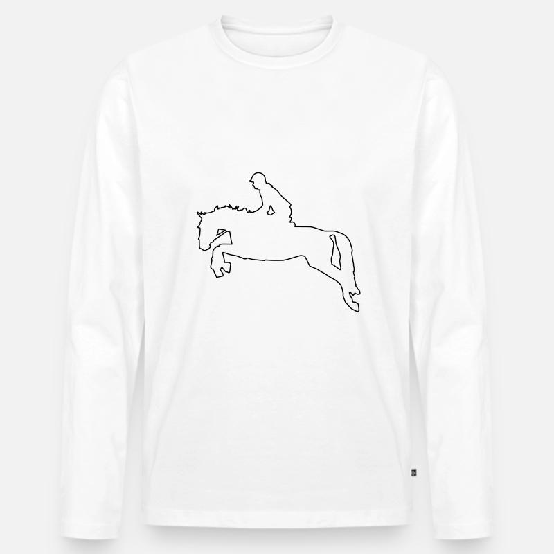 Springendes Pferd im Oneline Design - Männer Premium Bio Langarmshirt - Weiß