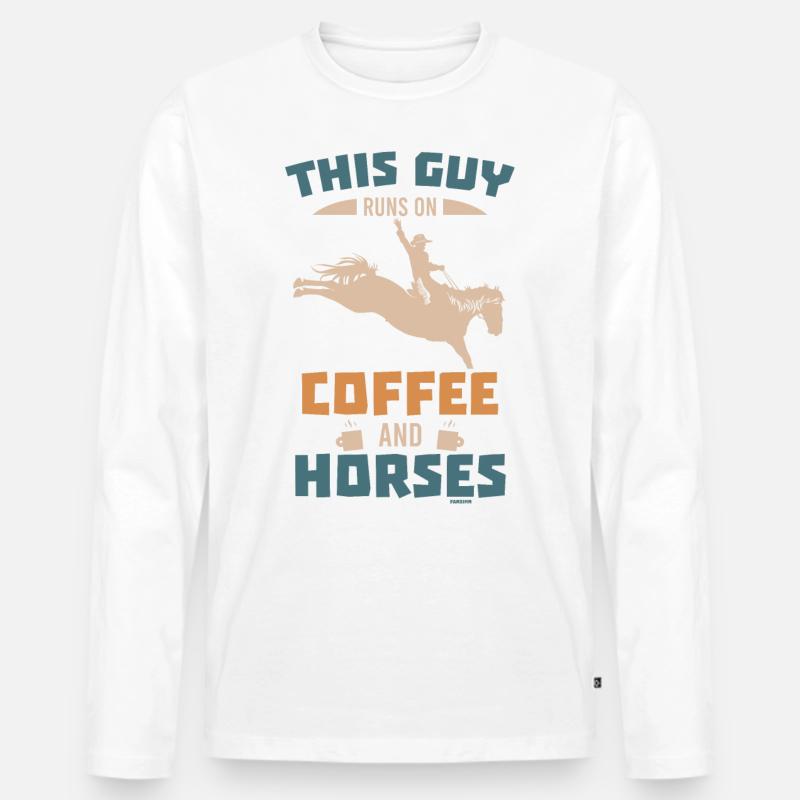 Mann Junge Reiten Kaffee Papa - Männer Premium Bio Langarmshirt - Weiß